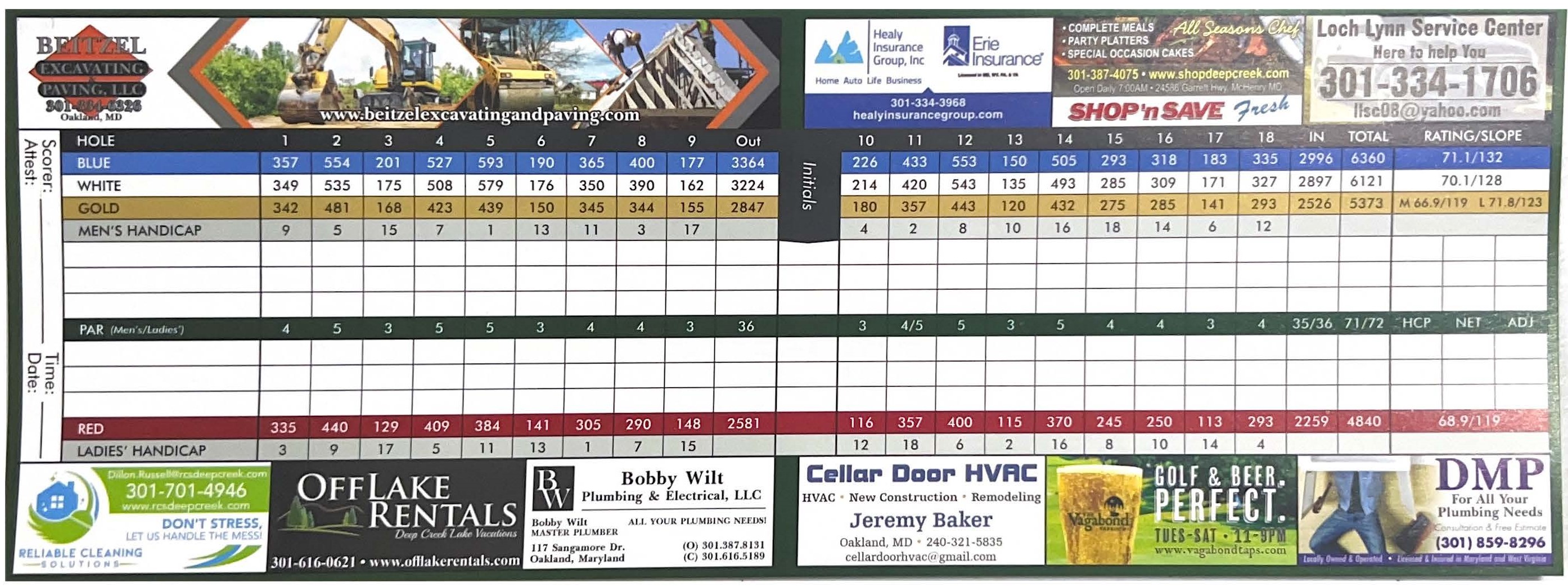Scorecard Oakland Golf Club Scorecard Oakland Golf Club